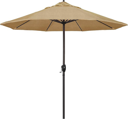 California Umbrella 12-Year Protection 9-Ft Outdoor Patio Umbrella, Sunbrella Fade-Resistant Acrylic Fabric, Auto Tilt and Crank, Heavy-Duty Aluminum Frame/Reinforced Ribs, Bronze Pole, Linen Sesame