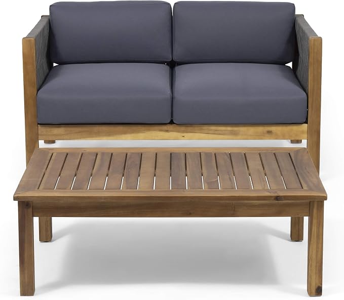 Christopher Knight Home Laurel Modern Outdoor Loveseat Set, Teak and Gray