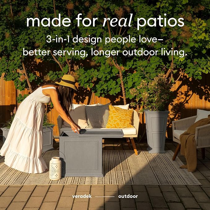 Veradek Brixton Tray Table - 2-in-1 Outdoor Side Table with Storage and Tray for Patio/Porch | Durable All-Weather Resistant | Classic & Functional