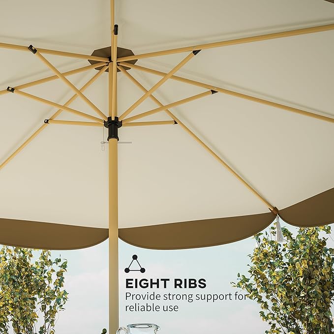 Outsunny 9FT Patio Umbrella, UPF 50+ Outdoor Market Umbrella with 8 Ribs, Vented Outdoor Table Umbrella for Deck, Backyard and Lawn