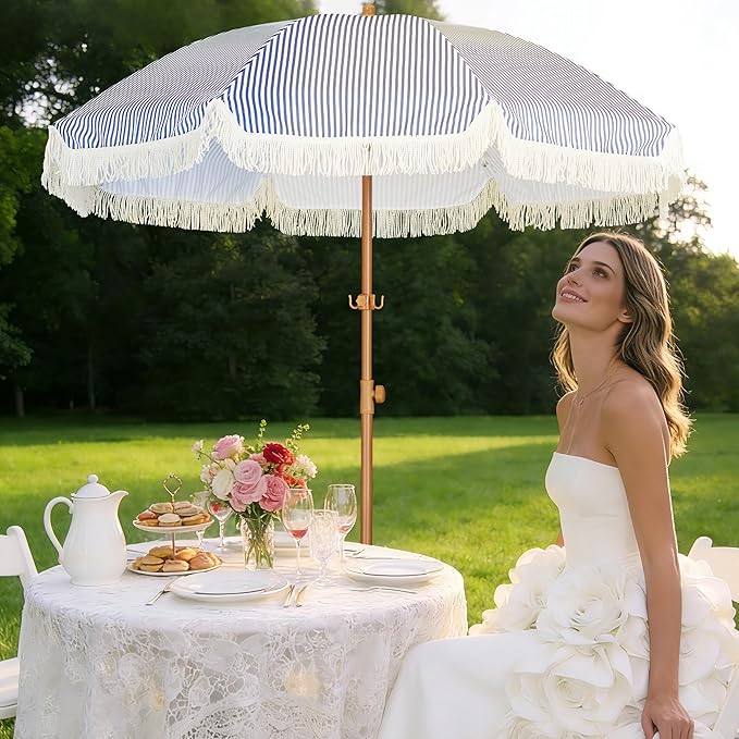 HOMEDEMO Boho Umbrella, Outdoor Umbrella with UPF50+ Sun Protection, Premium Aluminum Pole & Fiberglass Ribs, Includes Hanging Hook