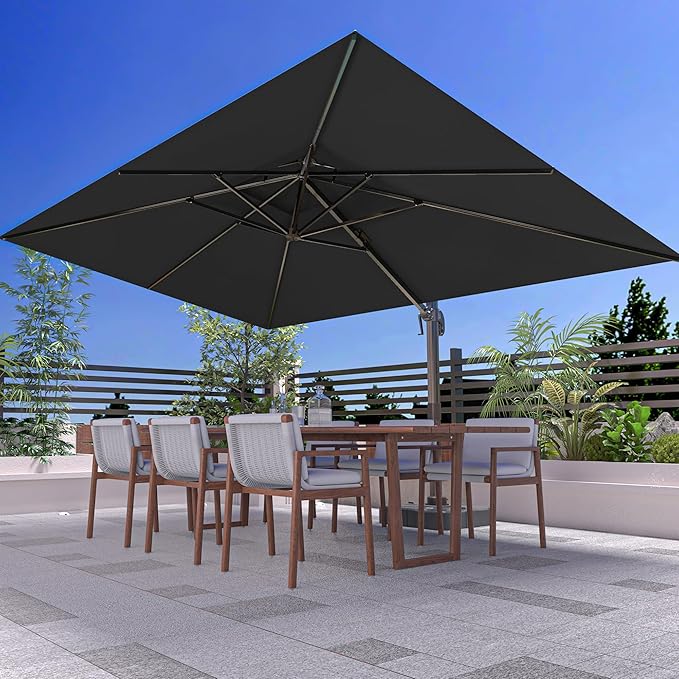 10' X 13' Outdoor Patio Umbrella Large Rectangle Cantilever Umbrella Heavy Duty 360°Rotation Offset Umbrella for Garden Deck Pool Patio, Black