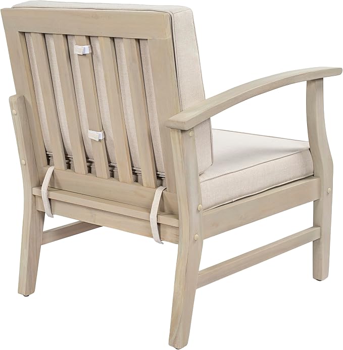 Christopher Knight Home Alex Acacia Wood Outdoor Patio Furniture Set for 6, Patio Sofa Set with Cushions, Patio Conversation Set with Sectional Sofa+Club Chairs and Coffee Table, Light White+Sand