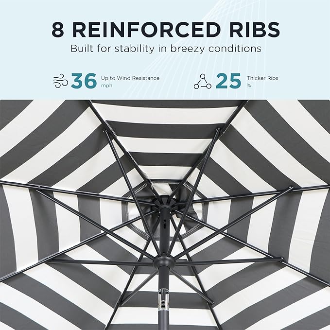 9FT Outdoor Patio Umbrella with Crank Lift & Auto Tilt - Market Umbrella, 8 Heavy-Duty Ribs, UV Resistant & Water-Repellent for Garden, Deck, Poolside & Backyard
