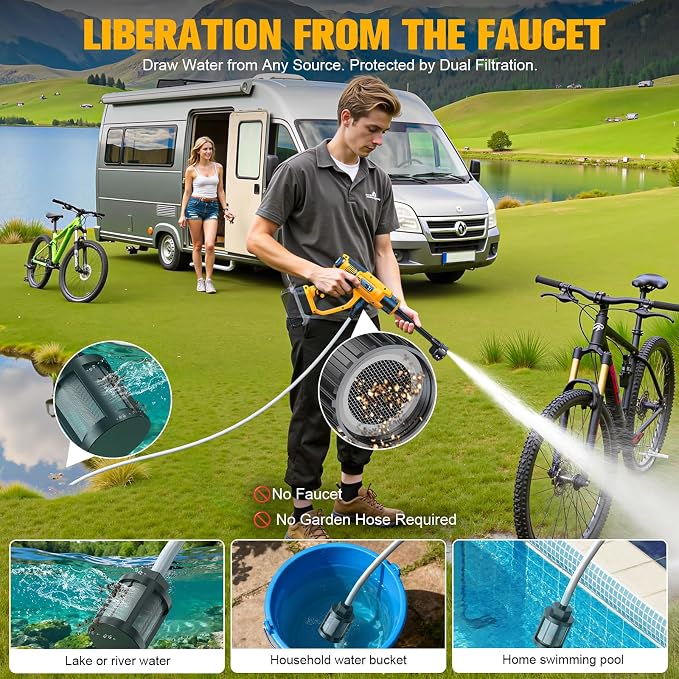 DIYtoolifz Cleaning Tool Compatible with DeWalt 20V Battery, 2.2LBS, with 16.4ft Hose & 6-in-1 Nozzle + Attachment for Car, Patio, Fence (Battery not Included, Tool Only)