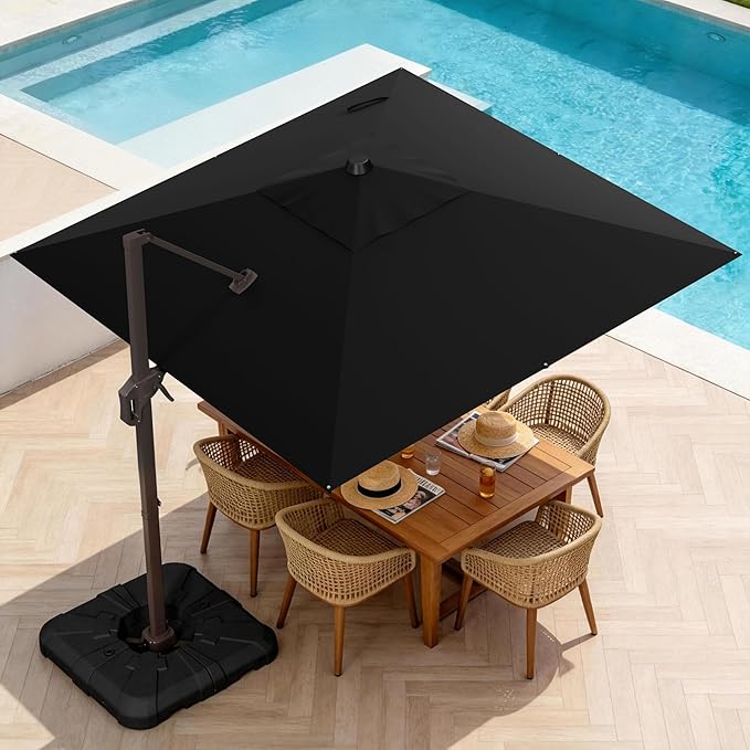 10' X 10' Patio Umbrella Cantilever Outdoor Rectangle Umbrella, Heavy Duty 360°Rotation Offset Umbrella for Garden Deck Pool Patio, Black