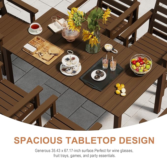 Domi HDPE Outdoor Dining Set, All-Weather 5 Piece Outdoor Dining Table Set with 2" Umbrella Hole, Outdoor Patio Dining Set for Garden, Poolside, Backyard, Deck, Brown