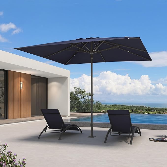 PURPLE LEAF 10' x 10' Square Semi-Auto Outdoor Patio Umbrella Aluminium Market Umbrella Table Sun Umbrella with 1.89" Rod and 8 Sturdy Ribs for Deck Lawn Pool Garden, Navy Blue
