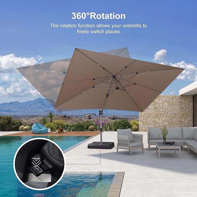 PURPLE LEAF Patio Umbrella with Base Included, 10‘×13’ Outdoor Aluminum Cantilever Umbrella with 360° Rotation, Aluminum Large Offset Umbrella for Outdoor Garden Pool, Taupe