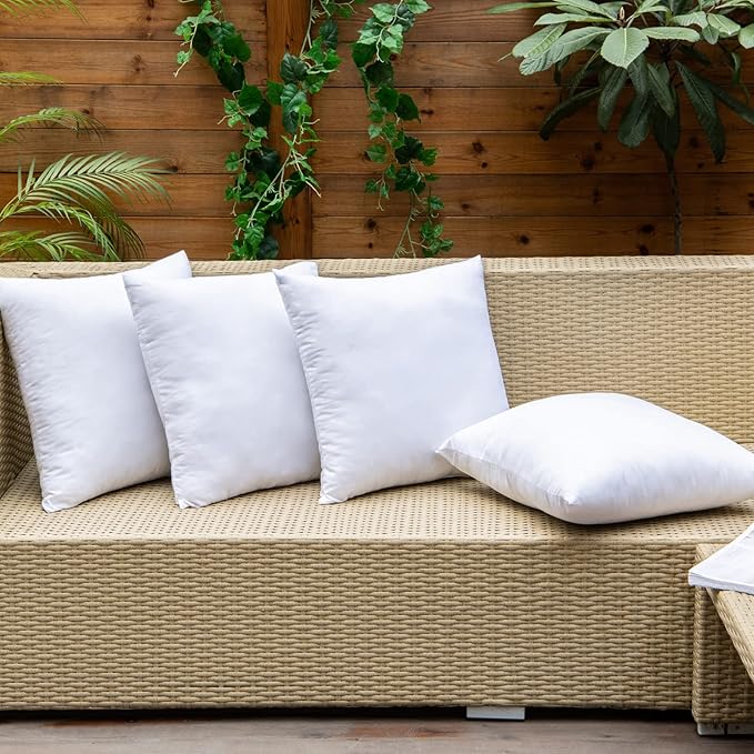 EMEMA Pack of 4 Outdoor Pillow Inserts Waterproof Throw Pillow Premium Fluffy Decorative Cushion Square Inner Soft for Patio Furniture Garden Sleeping Bed Couch Sofa Bedroom 18x18 Inch 45x45 cm