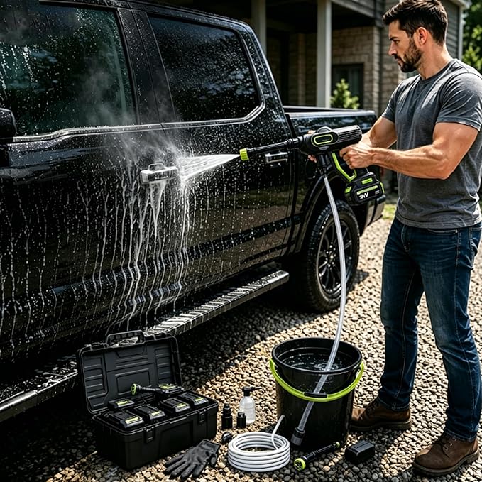 2026 Upgrade Cordless Portable Pressure Washer,1800 Psi Battery Powered Power Washer,Cordless Pressure Washer with 6-in-1 Nozzle,16.5ft Drain Hose & Foam Cannon,for Car,Home,Patio (B, 10 Battery*2)
