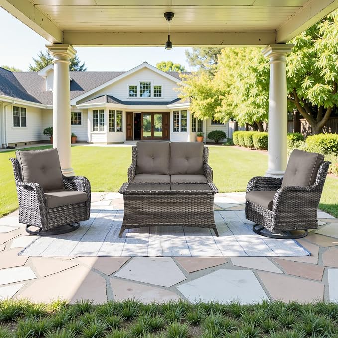Belord 7 Piece Wicker Patio Furniture Set, Outdoor Swivel Rocker Chairs Set of 2 with Ottomans and Loveseat, All Weather Patio Conversation Furniture Set, for Pool,Yard,SunroomGray Wicker/Gray