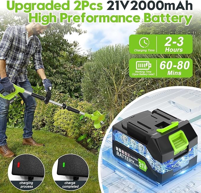 6 Inch Electric Weed Wacker with Wheels, Lightweight Electric Weed Eater, 650W High Power 8500 RPM,4000mAh Battery Powered Weed Eater