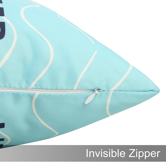 Adabana Outdoor Waterproof Pillow Covers 18x18 Inch, Life is Better | Blue Decor Waterproof Pillow Cover Set of 2 for Patio, Porch, Garden Furniture,Life is Better by The Pool