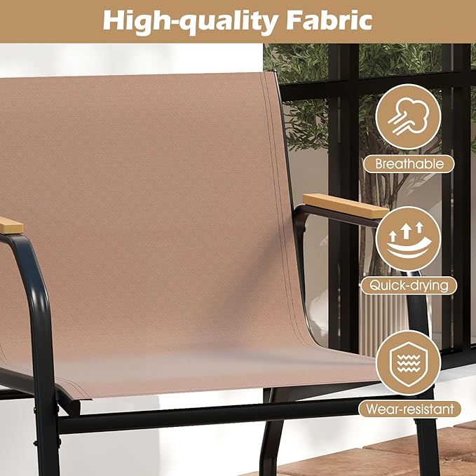 Tangkula 8 Pieces Patio Furniture Set with 2 Rocking Bistro Chairs, Outdoor Conversation Set with 2-Tier Coffee Table and Breathable Fabric Chairs for Porch, Garden, Lawn and Backyard (2, Brown)