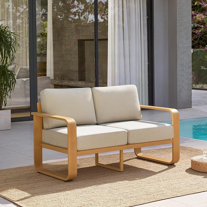 CHITA Aluminum Patio Loveseat Sofa with Thickened Olefin Fabric Cushion for Backyard, Garden, Balcony and Poolside