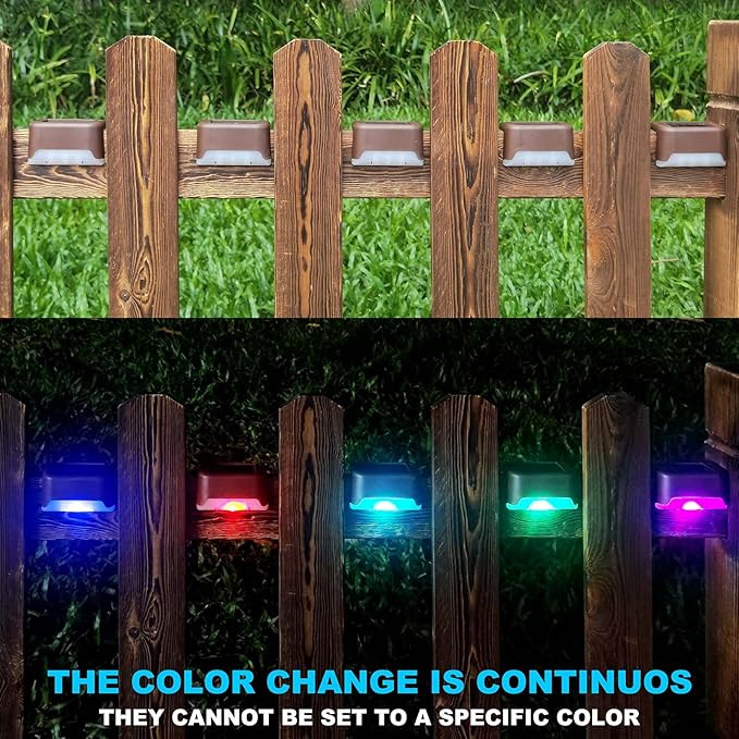 DenicMic Solar Deck Lights Outdoor 16 Pack Step Solar Lights Waterproof for Patio Fence Step Yard Stair RGB Color Changing LED Outside Deck Lighting