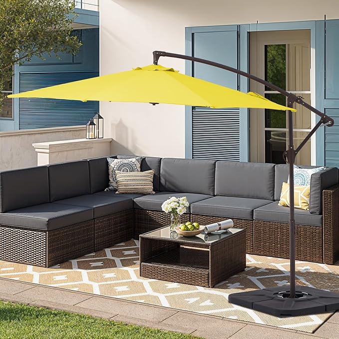 10FT Patio Umbrella, Outdoor Offset Cantilever Umbrella with Sturdy 8 Ribs, Easy Tilt Adjustment for Backyard Pool Garden,Yellow