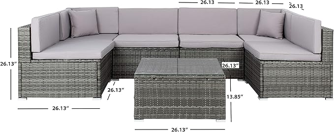 SAFAVIEH PAT7510B-2BX Collection Sectional Diona Grey Outdoor Living Patio Set, Grey/Grey