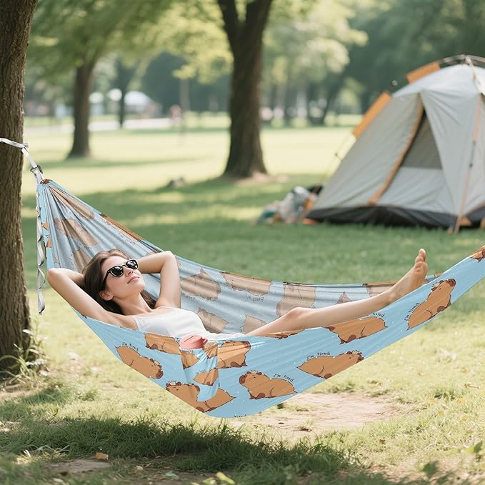 Camping Hammock Outdoor Hammocks for Outside Capybara I'm So Tired Beach Trees Portable Lightweight with Pockets Tree Straps Indoor