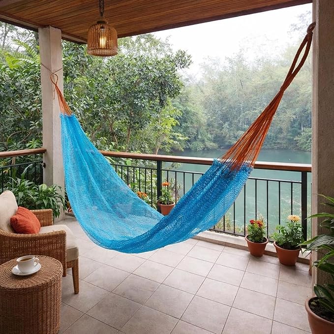 Rope Hammock Swing Hanging Net Mesh Sleeping Bed for Adults Outdoor Garden - 10 ft