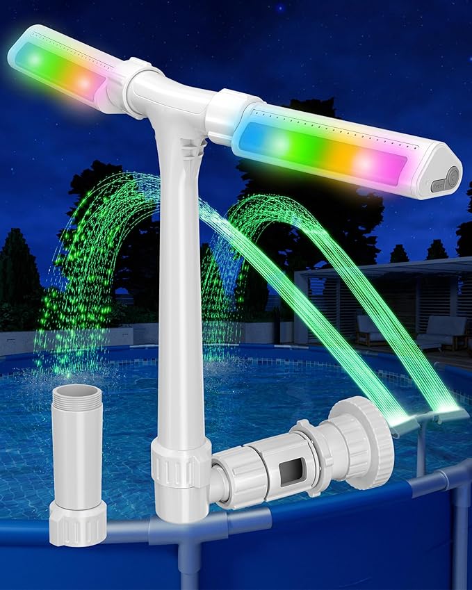 POOLHOUR 2026 Upgrade Higher Pool Fountain with Lights for Above Ground/Inground Pools, 360° Adjustable Water Sprinkler Dual High-Pressure Spray, Remote-Controlled, Waterfall Cooler (White)