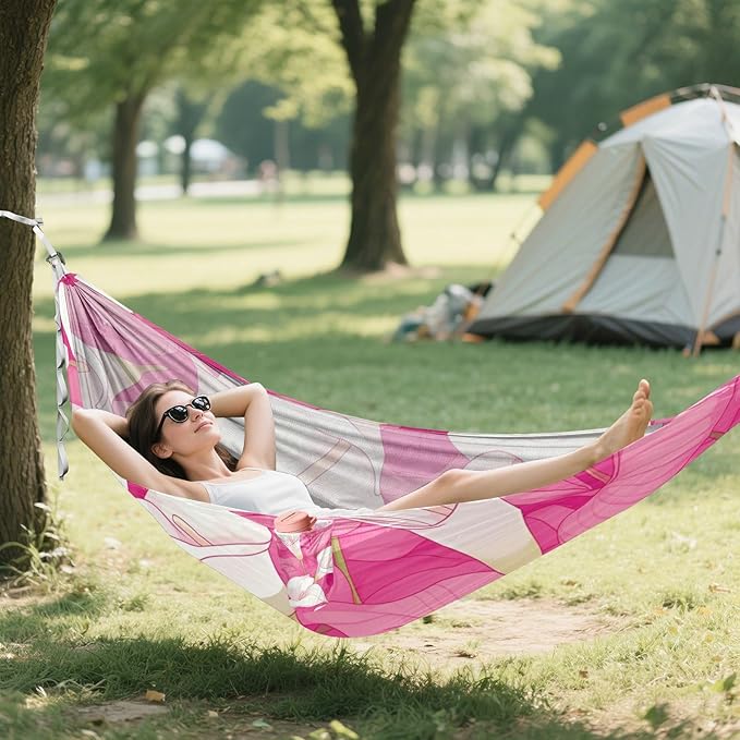 Vintage Calla Lily Hot Pink and White Chic 330lb Capacity Camping Hammock Rope Hammock for Camping Travel Accessories hamaca para Patio Exterior