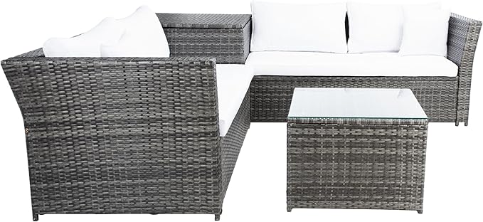 SAFAVIEH Outdoor Collection Helga Grey Brown/White Wicker Conversation Patio Set