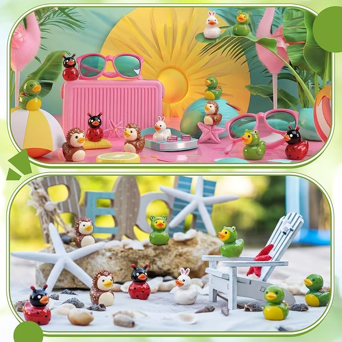 Novabright 100 Pcs Mini Resin Summer Animals Ducks Tiny Resin Animals Ducks Figures Small Animal Statue for DIY Cake Craft Garden Landscape Ornament Potted Decoration Birthday Party Supplies