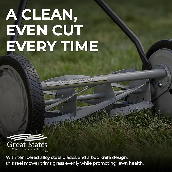 Great States 415-16 16-Inch Reel Mower Standard Full Feature Lawn Mower with T-Style Handle and Heat Treated Blades