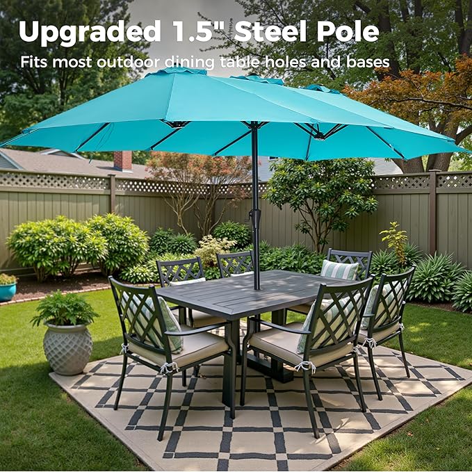 SUPERJARE 13FT Outdoor Umbrella for Patio, Double sided Pool Umbrellas with Fade Resistant Canopy, Large Table Umbrella for Deck, Market, Backyard - Light Blue(No Base)