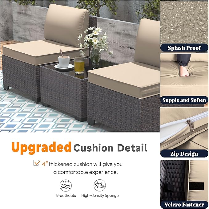Patio Furniture Set 6 Pieces Outdoor Sectional Sofa Set,PE Rattan Wicker Patio Conversation Set with Thickened Cushions and Glass Coffee Table,Sand