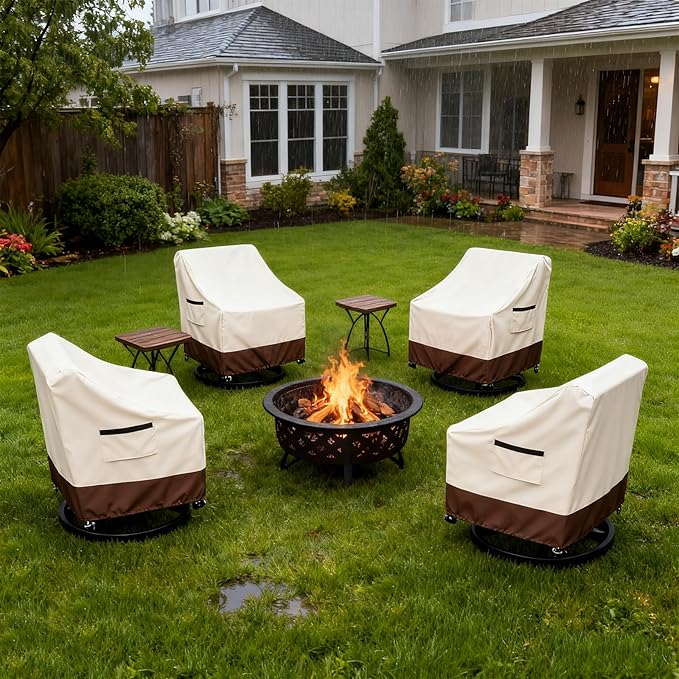 Waterproof 4 Pack Outdoor Swivel Chair Cover for Patio Chair Size Up to 30" W x 34" D x 36" H inch,Outdoor Lawn Patio Furniture Covers (Beige)