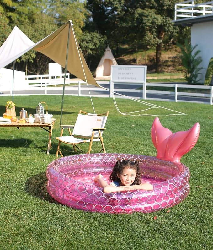 Inflatable Kiddie Pools Mermaid, Backyard Round Swimming Pool for Kids, Cute Raft Paddling Pool Indoor&Outdoor Toddler Fun Water Swim Beach Floaties Toys Fishing Pond Ball Pit Pool