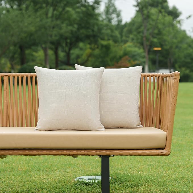 NiNi ALL Pack of 2 Decorative Outdoor Waterproof Pillow Covers Square Garden Linen Textured Cushion Sham Throw Pillowcase Set of 2 for Patio Farmhouse Garden Tent Couch 26x26 Inch Beige