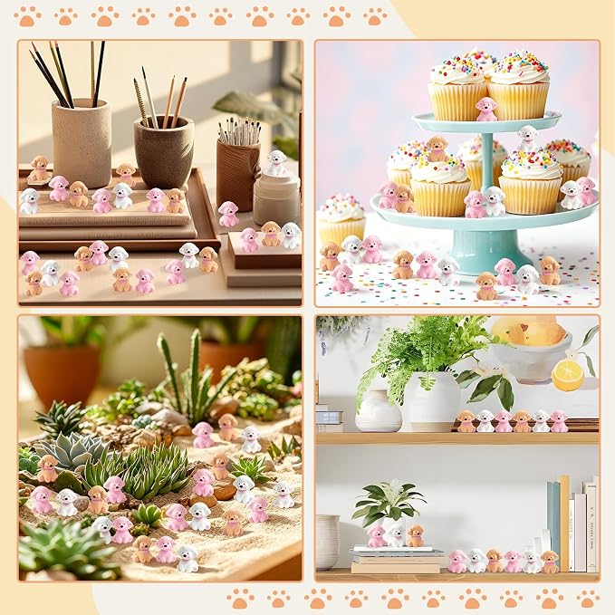60 Pcs Mini Resin Dog Figurines Animal Statues Miniature Figures for Crafts Fairy Garden Accessories Micro Landscape Decoration