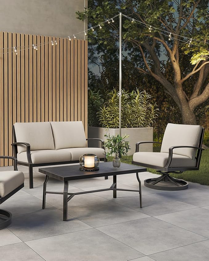 Never-Rust Aluminum Outdoor Loveseat, Modern Patio Loveseat Couch with Deep Seating, All-Weather 2-Seater Outdoor Patio Couch, Outdoor Club Sofa with Cushion for Balcony, Garden, Dark Bronze