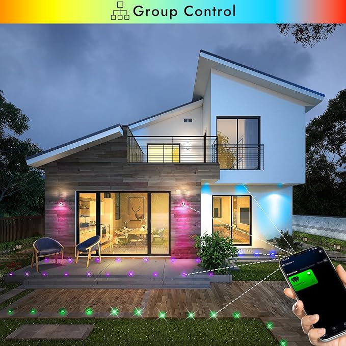FVTLED WiFi LED Deck Lights Kit, 20 Pack D35 RGB Low Voltage LED Stair Step Light Outdoor IP65 Waterproof Recessed Deck Lighting, Compatible with Alexa Google Home, Bronze