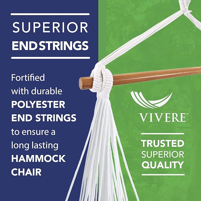 Vivere Cotton Hammock Chair with Hardwood Spreader Bar - 250 lb Capacity (Rio Night)