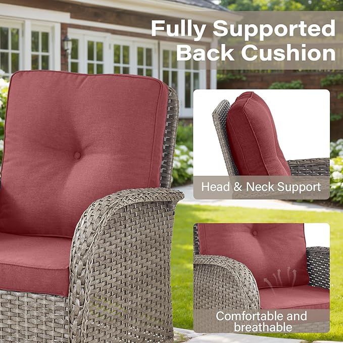 Belord 5 Piece Patio Rocking Chairs Furniture Set - Outdoor Wicker Furniture with Ottomans and Side Table, Rattan Conversation Bistro Set for Porch Balcony Backyard