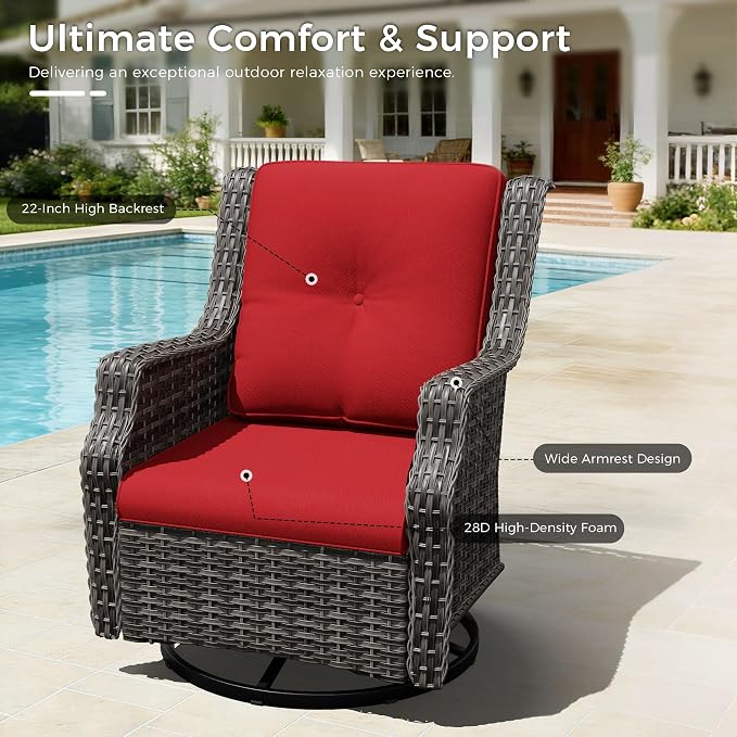 Outdoor Patio Furniture Set, 4 Piece Wicker Patio Furniture with Thick Cushions, Curved Armrest, Deep Seating, Outdoor Swivel Rocker Chairs for Porch, Deck, Balcony
