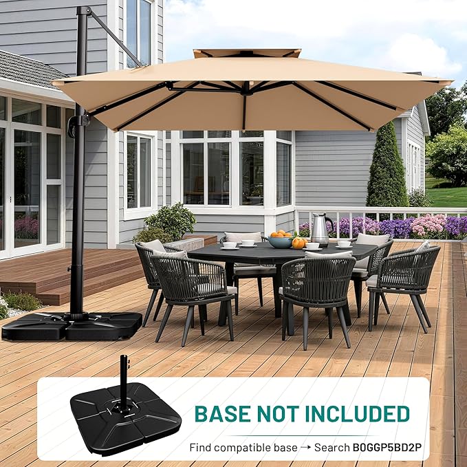 AreShark 10×10FT Double-Top Cantilever Patio Umbrella, Square Offset Umbrella with 360 Degree Rotation, Heavy Duty Patio Umbrella for Garden Deck Pool, 5 Tilt Angles, Beige