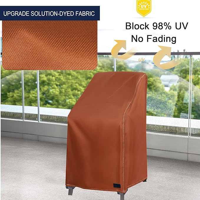 NettyPro Stackable Chair Covers 2 Pack Waterproof Outdoor Stack Chairs Cover Patio Furniture Stacking Chair Covers, Fits for 4-6 Stackable Dining High Back Chairs, 28 W x 35 D x 45 H inch, Brown