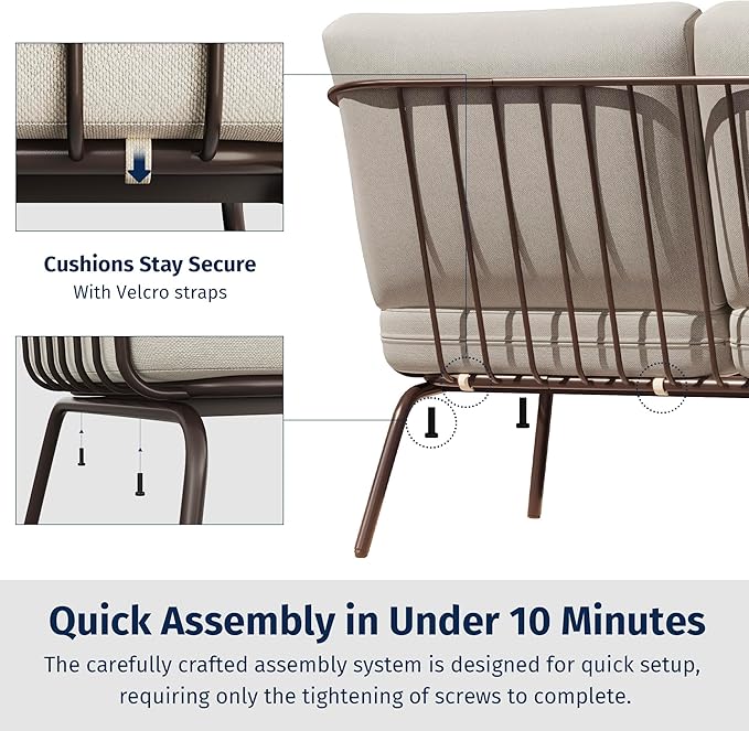 East Oak 4-Piece Plaza Patio Furniture Set, Outdoor Furniture with Thick Cushion Sofa and Coffee Table, Modern Patio Conversation Set for Garden, Backyard and Porch, Brown & Beige