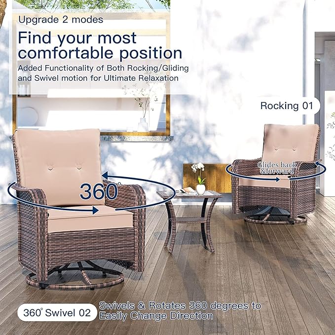 Kullavik 10PCS Outdoor Patio Furniture Set,PE Wicker Rattan Sectional Sofa Patio Conversation Sets with Tempered Glass Table,Swivel Rocking Chairs Set,Sand