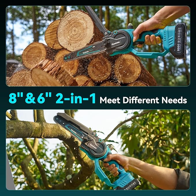 Mini Chainsaw Cordless, 8 Inch & 6 Inch Electric Chainsaw Battery Powered, 1000W Brushless Handheld Power Chain Saw with 2 Batteries, Small Tree Saw for Branch Trimming Wood Cutting