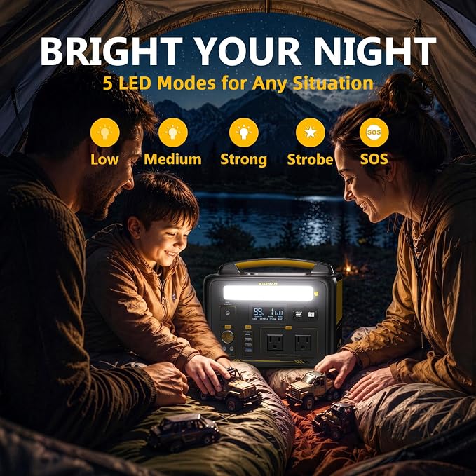 VTOMAN Jump 600X Portable Power Station 600W, 299Wh Solar Generator LiFePO4 Battery Power Station with Jump Start for Car, 1200W AC Outlet, PD 60W USB-C, 3x Regulated 12V/10A DC for Camping, RV Travel