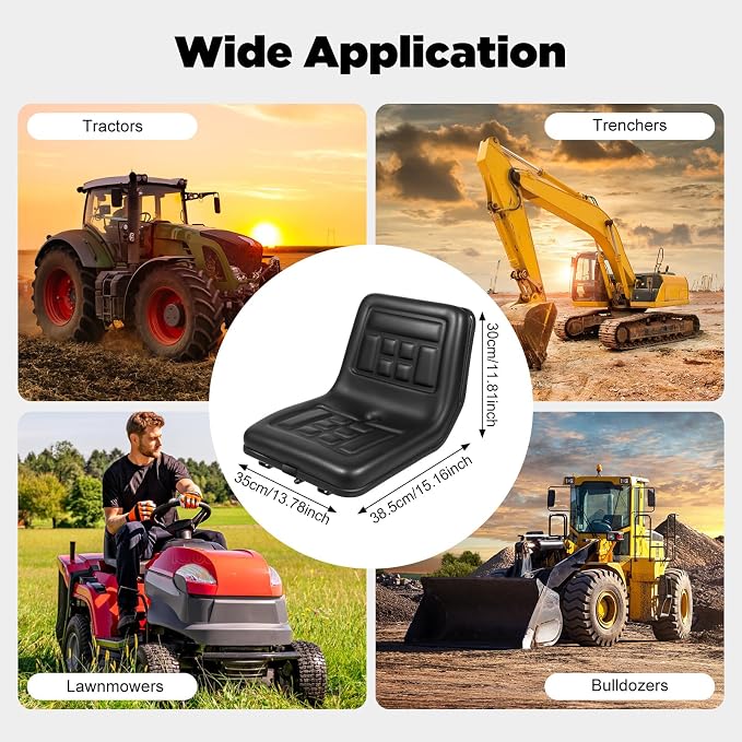 Universal Tractor Forklift Concave Convex Grain+Rail Seat, PVC Garden Tractor Seat Lawn Mower Seat w/Adjustment Handle,Lawn Tractor Seat w/Drainage Hole
