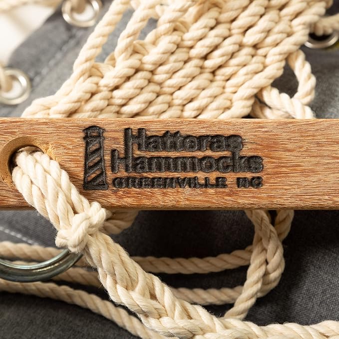 Hatteras Hammocks Cast Slate Sunbrella Tufted Single Swing – 300 lb Capacity, Indoor/Outdoor, Cumaru Spreader Bar – Handcrafted in The USA