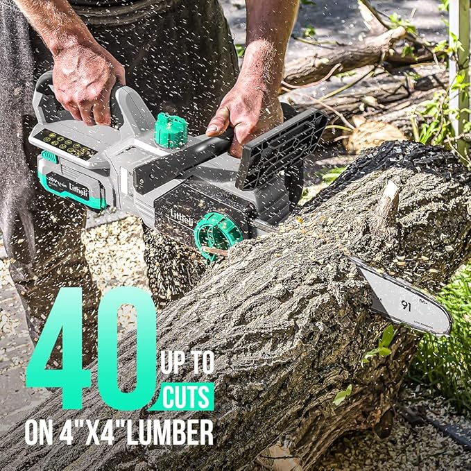 Litheli Chainsaw 10-inch, Portable Electric Chainsaw Cordless, Battery Operated Chain Saw with 4000 mAh,Mini Saws for Trees Cutting Home Garden(Battery & Charger included)